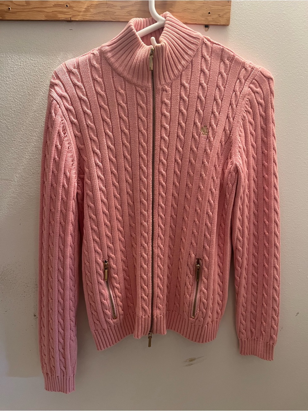 Ralph Lauren Pink Cable-Knit Zip Cardigan